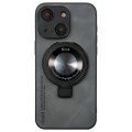 For iPhone 15 Plus i.Crystal Lambskin Fulcrum Support Phone Case(Dark Grey)