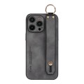 For iPhone 15 Pro Max Lambskin Wristband Holder Phone Case(Grey)