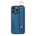 For iPhone 15 Pro Max Lambskin Wristband Holder Phone Case(Blue)