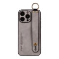 For iPhone 15 Pro Max Lambskin Wristband Holder Phone Case(Light Grey)