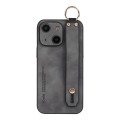 For iPhone 15 Plus Lambskin Wristband Holder Phone Case(Grey)