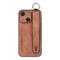 For iPhone 15 Plus Lambskin Wristband Holder Phone Case(Khaki)