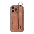 For iPhone 14 Pro Lambskin Wristband Holder Phone Case(Khaki)