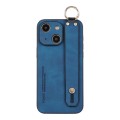For iPhone 13 Lambskin Wristband Holder Phone Case(Blue)