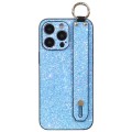 For iPhone 15 Pro Flash Diamond Wristband Holder Phone Case(Flash Blue)