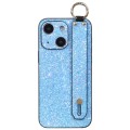 For iPhone 15 Plus Flash Diamond Wristband Holder Phone Case(Flash Blue)