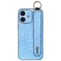 For iPhone 12 Flash Diamond Wristband Holder Phone Case(Flash Blue)