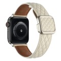 For Apple Watch SE 2023 44mm Rhombus Pattern Magnetic Square Buckle Leather Watch Band(Creamy White)