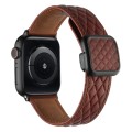 For Apple Watch Ultra 2 49mm Rhombus Pattern Magnetic Square Buckle Leather Watch Band(Red)