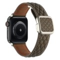 For Apple Watch Ultra 2 49mm Rhombus Pattern Magnetic Square Buckle Leather Watch Band(Brown)