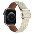 For Apple Watch Series 9 41mm Rhombus Pattern Magnetic Square Buckle Leather Watch Band(Creamy White