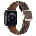 For Apple Watch Series 7 41mm Rhombus Pattern Magnetic Square Buckle Leather Watch Band(Dark Coffee)