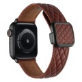 For Apple Watch SE 44mm Rhombus Pattern Magnetic Square Buckle Leather Watch Band(Red)