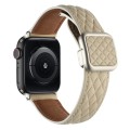 For Apple Watch 42mm Rhombus Pattern Magnetic Square Buckle Leather Watch Band(Starlight Color)