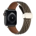 For Apple Watch Ultra 2 49mm Rhombus Pattern Magnetic Folding Buckle Leather Watch Band(Brown)