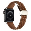 For Apple Watch Series 9 41mm Rhombus Pattern Magnetic Folding Buckle Leather Watch Band(Dark Brown)