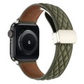 For Apple Watch SE 40mm Rhombus Pattern Magnetic Folding Buckle Leather Watch Band(Army Green)