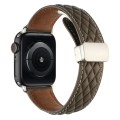 For Apple Watch Series 3 42mm Rhombus Pattern Magnetic Folding Buckle Leather Watch Band(Brown)