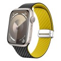 For Apple Watch SE 2023 44mm Carbon Fiber Magnetic Silver Buckle Watch Band(Black Yellow)