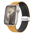 For Apple Watch SE 2023 44mm Carbon Fiber Magnetic Silver Buckle Watch Band(Light Brown Black)
