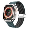 For Apple Watch Ultra 2 49mm Carbon Fiber Magnetic Silver Buckle Watch Band(Deep Green Black)
