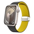 For Apple Watch Series 9 41mm Carbon Fiber Magnetic Silver Buckle Watch Band(Black Yellow)