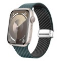For Apple Watch Series 9 41mm Carbon Fiber Magnetic Silver Buckle Watch Band(Deep Green Black)