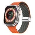 For Apple Watch Ultra 49mm Carbon Fiber Magnetic Silver Buckle Watch Band(Orange Grass)