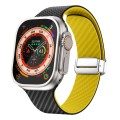 For Apple Watch Ultra 49mm Carbon Fiber Magnetic Silver Buckle Watch Band(Black Yellow)