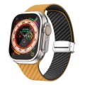 For Apple Watch Ultra 49mm Carbon Fiber Magnetic Silver Buckle Watch Band(Light Brown Black)