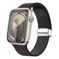 For Apple Watch Series 8 45mm Carbon Fiber Magnetic Silver Buckle Watch Band(Dark Brown Black)