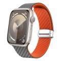 For Apple Watch Series 8 45mm Carbon Fiber Magnetic Silver Buckle Watch Band(Spacy Grey Orange)