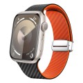 For Apple Watch Series 7 45mm Carbon Fiber Magnetic Silver Buckle Watch Band(Black Orange)