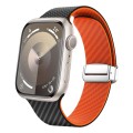 For Apple Watch SE 44mm Carbon Fiber Magnetic Silver Buckle Watch Band(Black Orange)