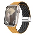 For Apple Watch Series 4 44mm Carbon Fiber Magnetic Silver Buckle Watch Band(Light Brown Black)