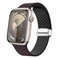 For Apple Watch Series 4 44mm Carbon Fiber Magnetic Silver Buckle Watch Band(Dark Brown Black)