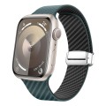 For Apple Watch Series 3 42mm Carbon Fiber Magnetic Silver Buckle Watch Band(Deep Green Black)