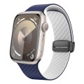 For Apple Watch SE 2023 44mm Carbon Fiber Magnetic Black Buckle Watch Band(Royal Blue White)