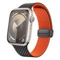 For Apple Watch SE 2023 44mm Carbon Fiber Magnetic Black Buckle Watch Band(Black Orange)