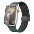 For Apple Watch SE 2023 44mm Carbon Fiber Magnetic Black Buckle Watch Band(Deep Green Black)