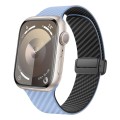 For Apple Watch SE 2023 44mm Carbon Fiber Magnetic Black Buckle Watch Band(Light Blue Black)
