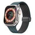 For Apple Watch Ultra 2 49mm Carbon Fiber Magnetic Black Buckle Watch Band(Deep Green Black)