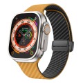 For Apple Watch Ultra 2 49mm Carbon Fiber Magnetic Black Buckle Watch Band(Light Brown Black)