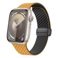 For Apple Watch Series 9 45mm Carbon Fiber Magnetic Black Buckle Watch Band(Light Brown Black)