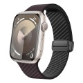 For Apple Watch Series 9 45mm Carbon Fiber Magnetic Black Buckle Watch Band(Dark Brown Black)