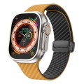 For Apple Watch Ultra 49mm Carbon Fiber Magnetic Black Buckle Watch Band(Light Brown Black)