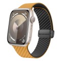 For Apple Watch Series 7 45mm Carbon Fiber Magnetic Black Buckle Watch Band(Light Brown Black)