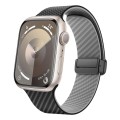 For Apple Watch Series 3 42mm Carbon Fiber Magnetic Black Buckle Watch Band(Black Grey)
