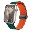 For Apple Watch 42mm Carbon Fiber Magnetic Black Buckle Watch Band(Deep Green Orange)