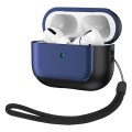 For AirPods Pro 2 Electroplated Leather Texture Wireless Earphones Protective Case(Navy Blue)